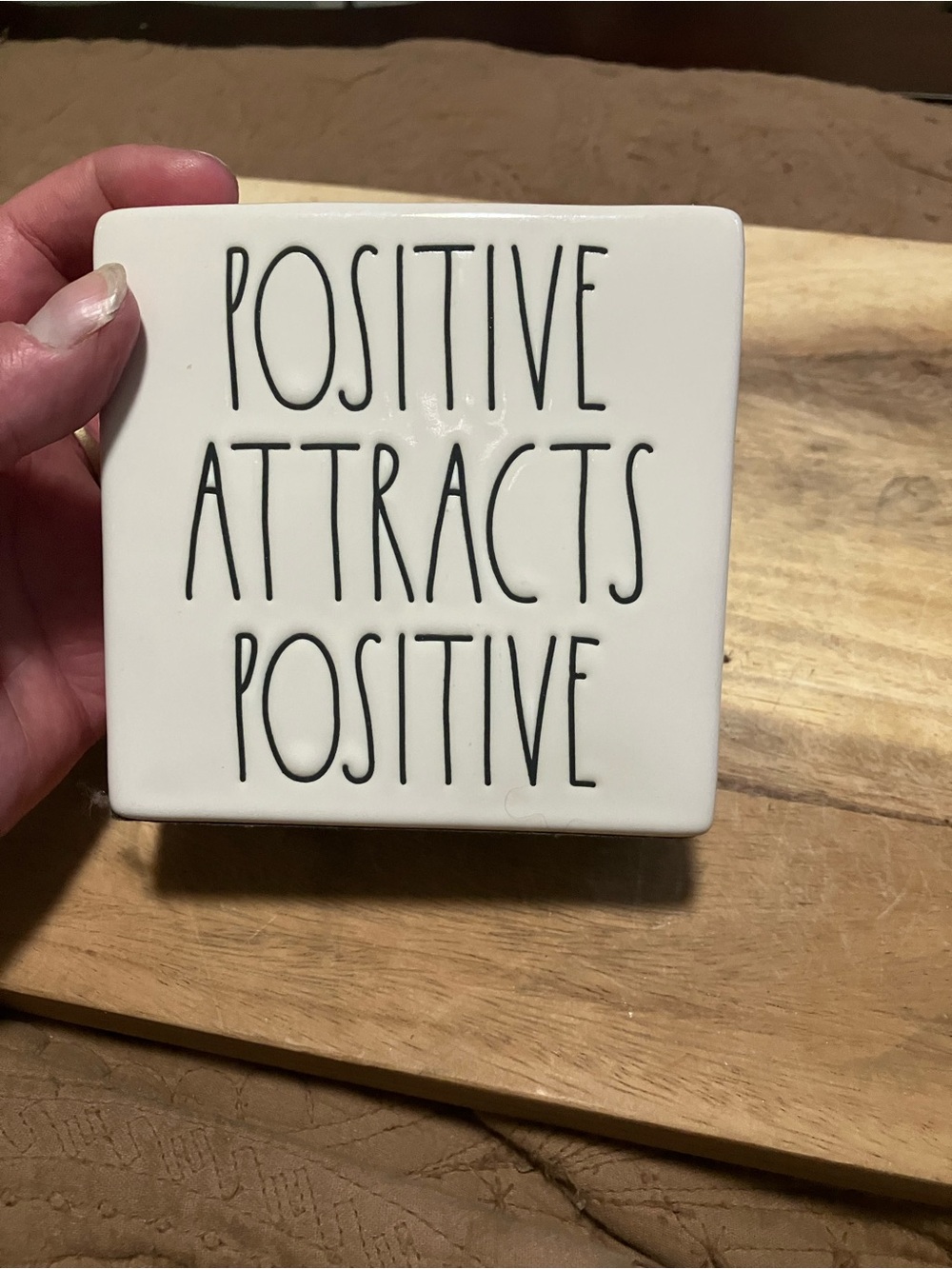 Rae Dunn Positive Attracts Positive Ceramic Plaque - White with Black Lettering